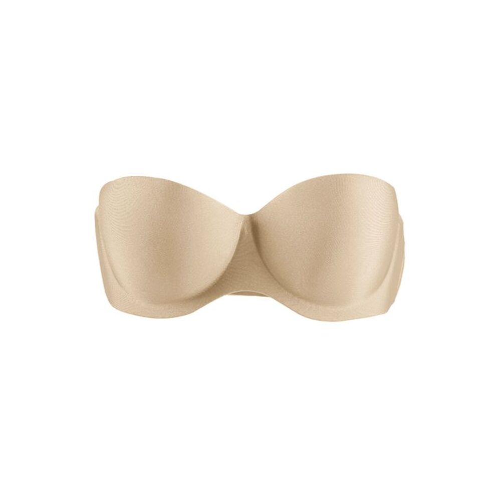 Women Strapless Invisible Padded Push Up Underwire Bra Beige
